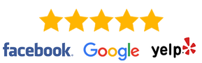 5 stars on Facebook, Google, and Yelp